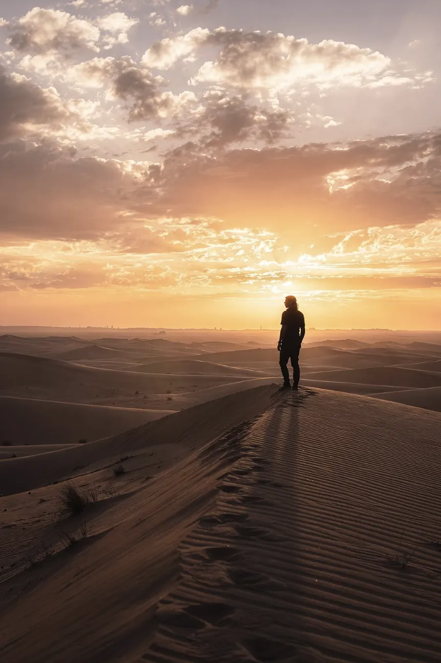 Silhouette dans les dunes au crépuscule — KEA
