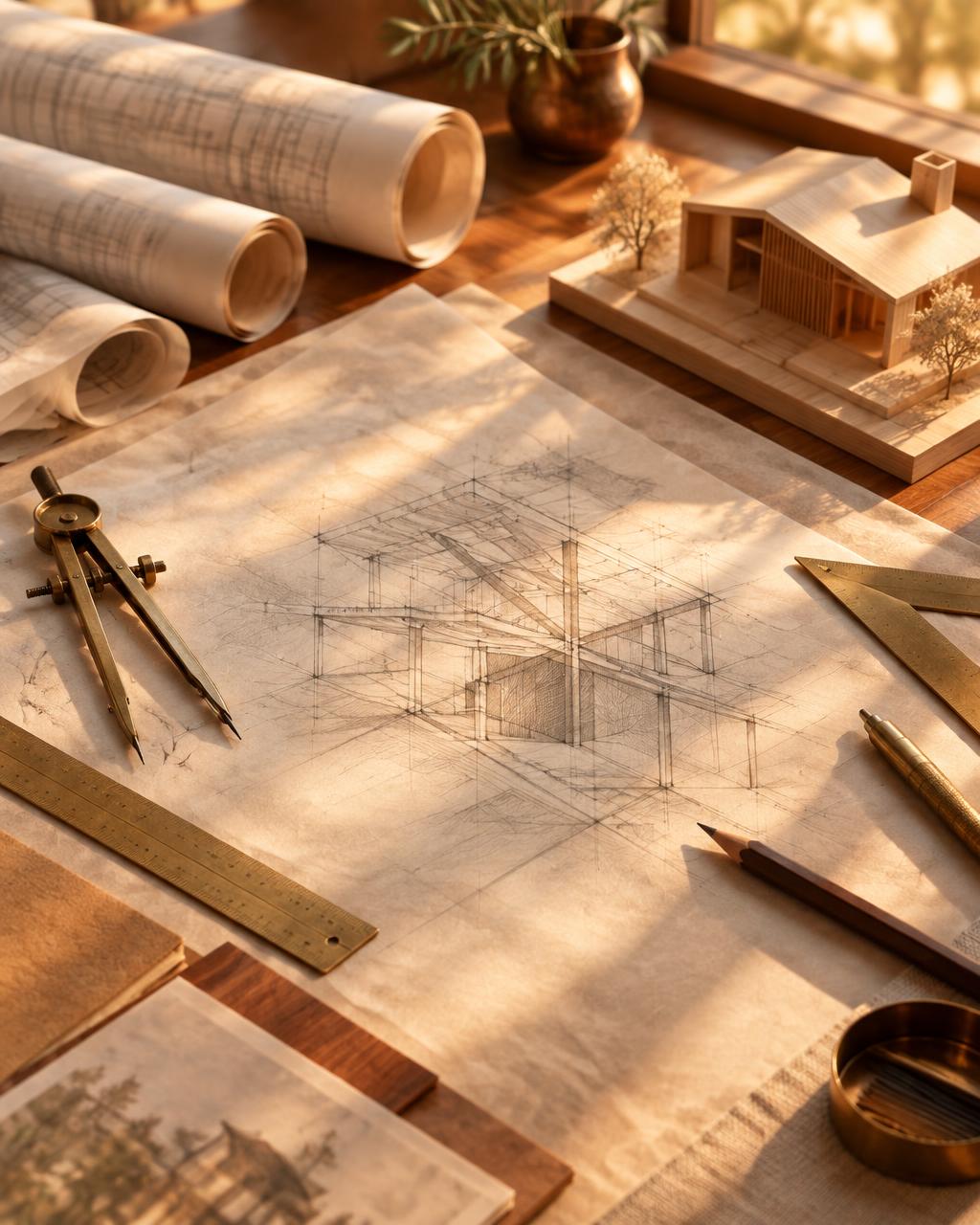 L'atelier de Mise en Lumière — plans et croquis d'un projet en construction